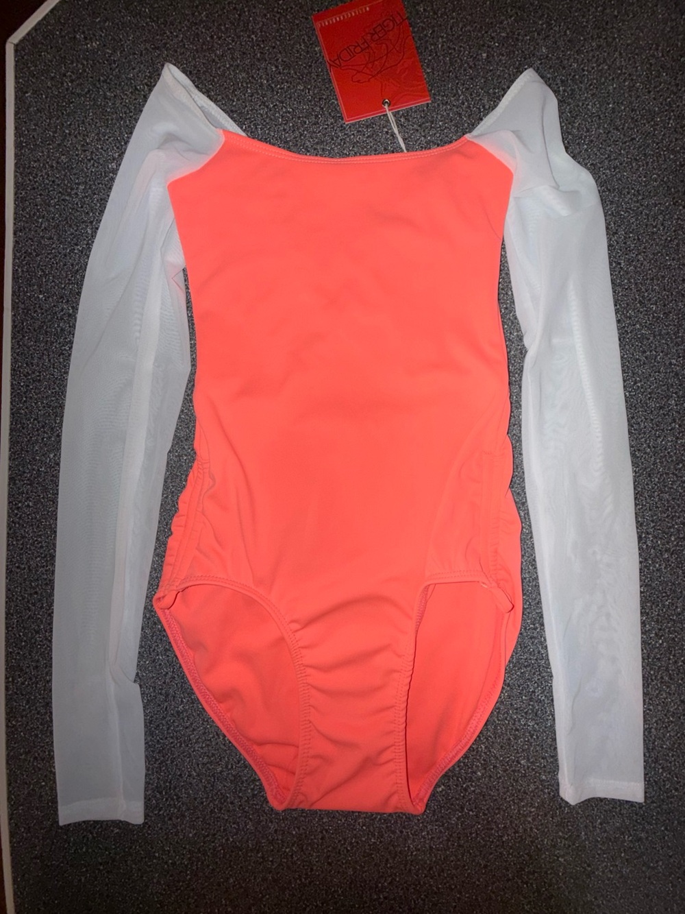 Tiger Friday NWT! Neon Leotard w/White Sheer Sleeves Size Adult X-Small